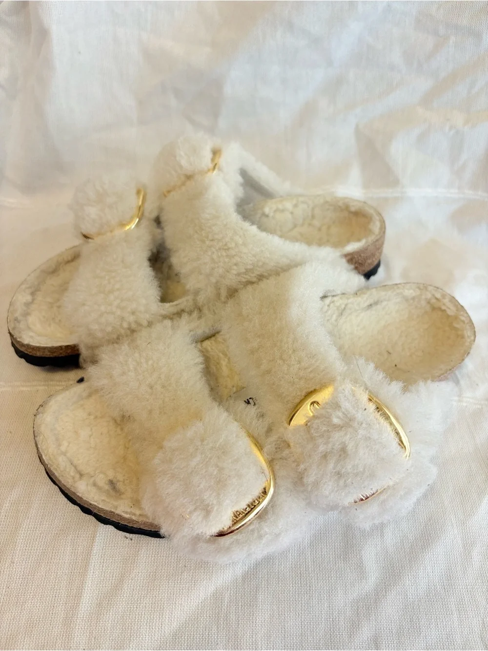 Birkenstock Arizona Big Buckle Shearling Slide Sandals Teddy Eggshell Women’s 36